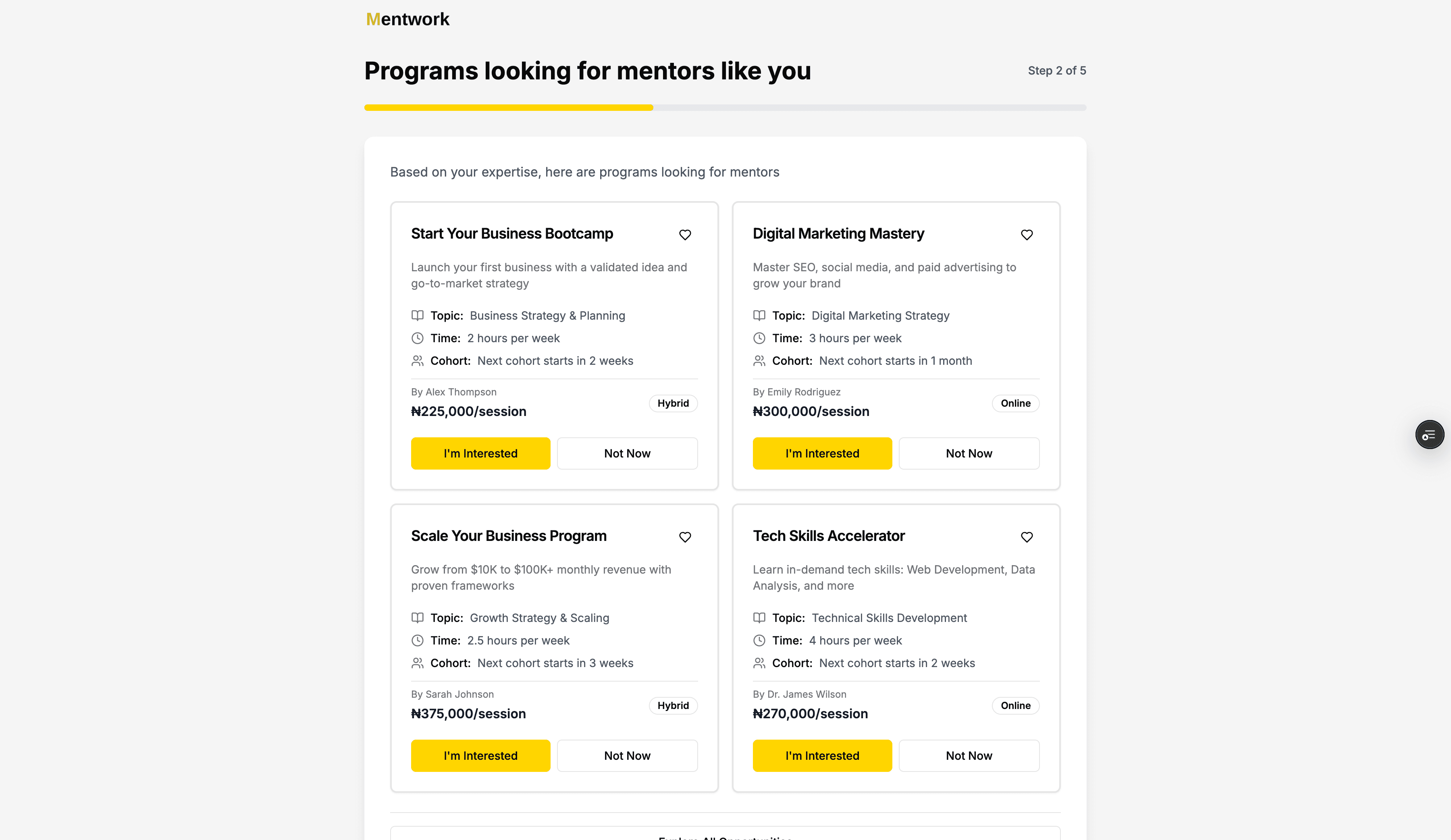 Mentee program discovery