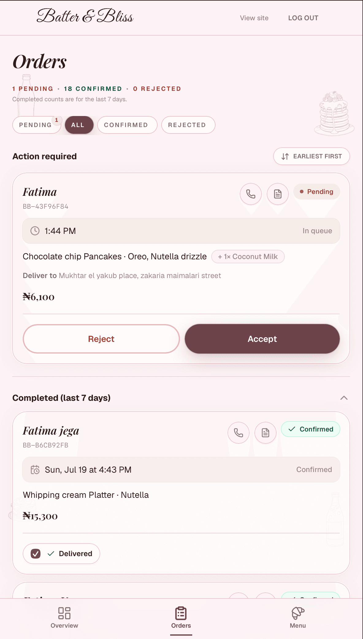 Admin order queue