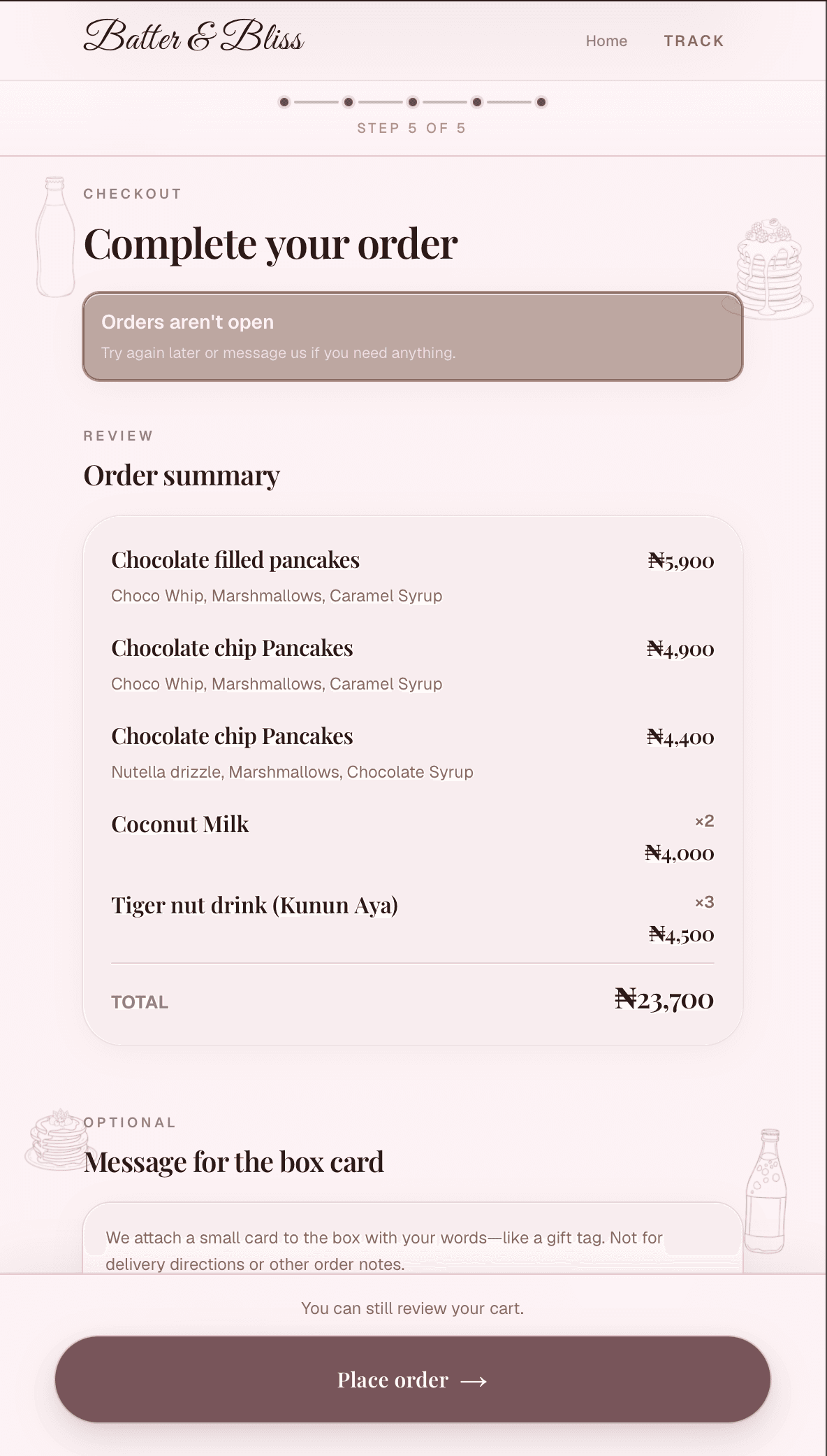 Checkout and box card