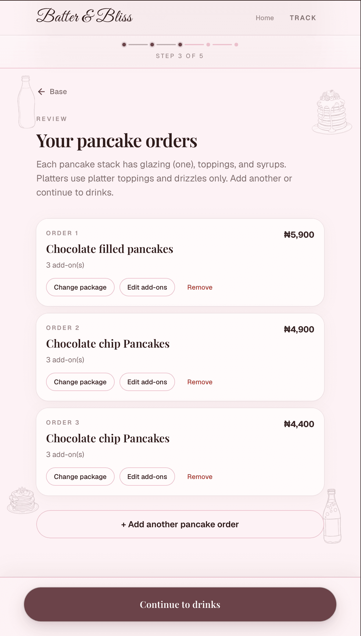 Review pancake orders