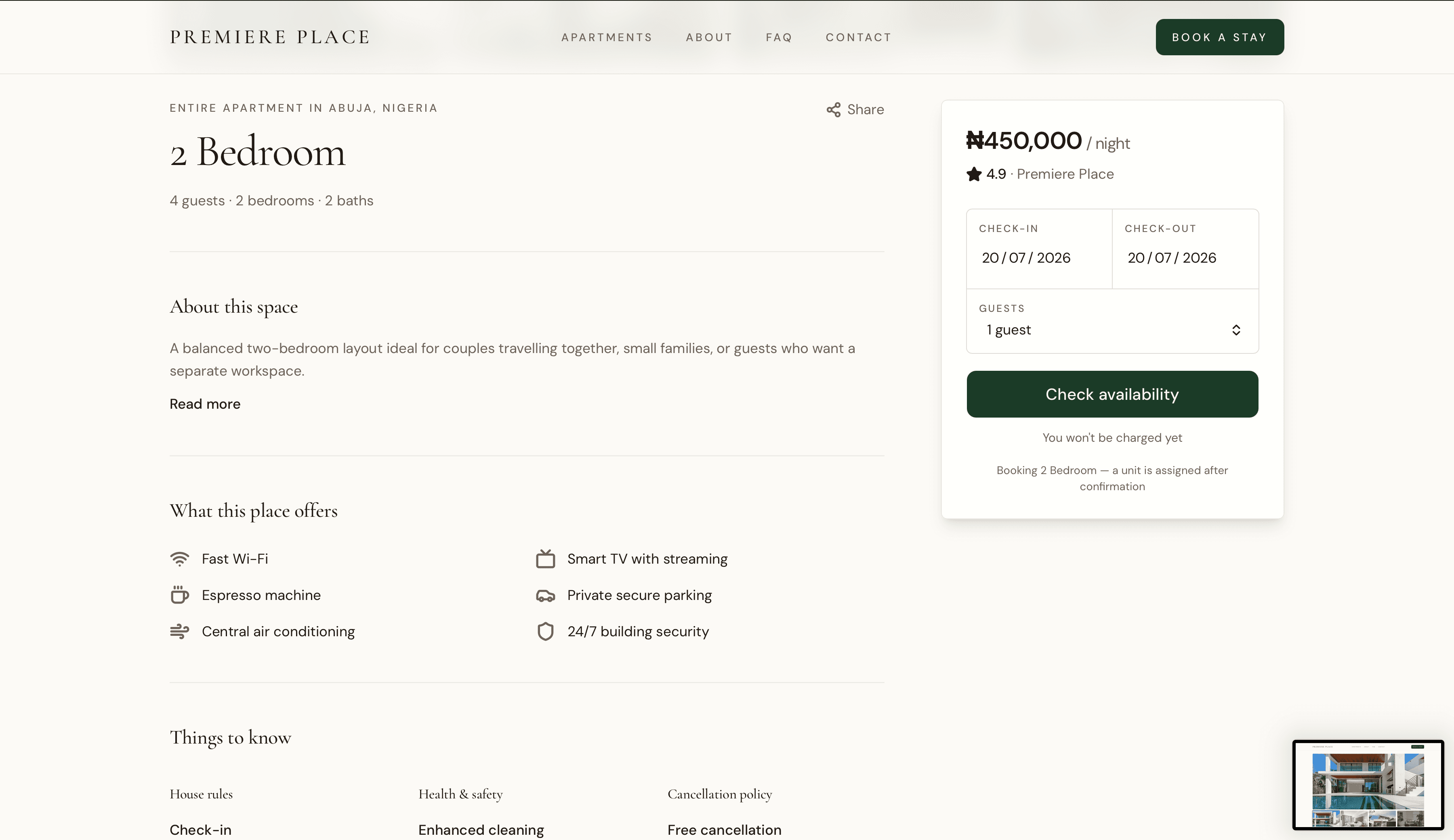 Apartment detail and booking