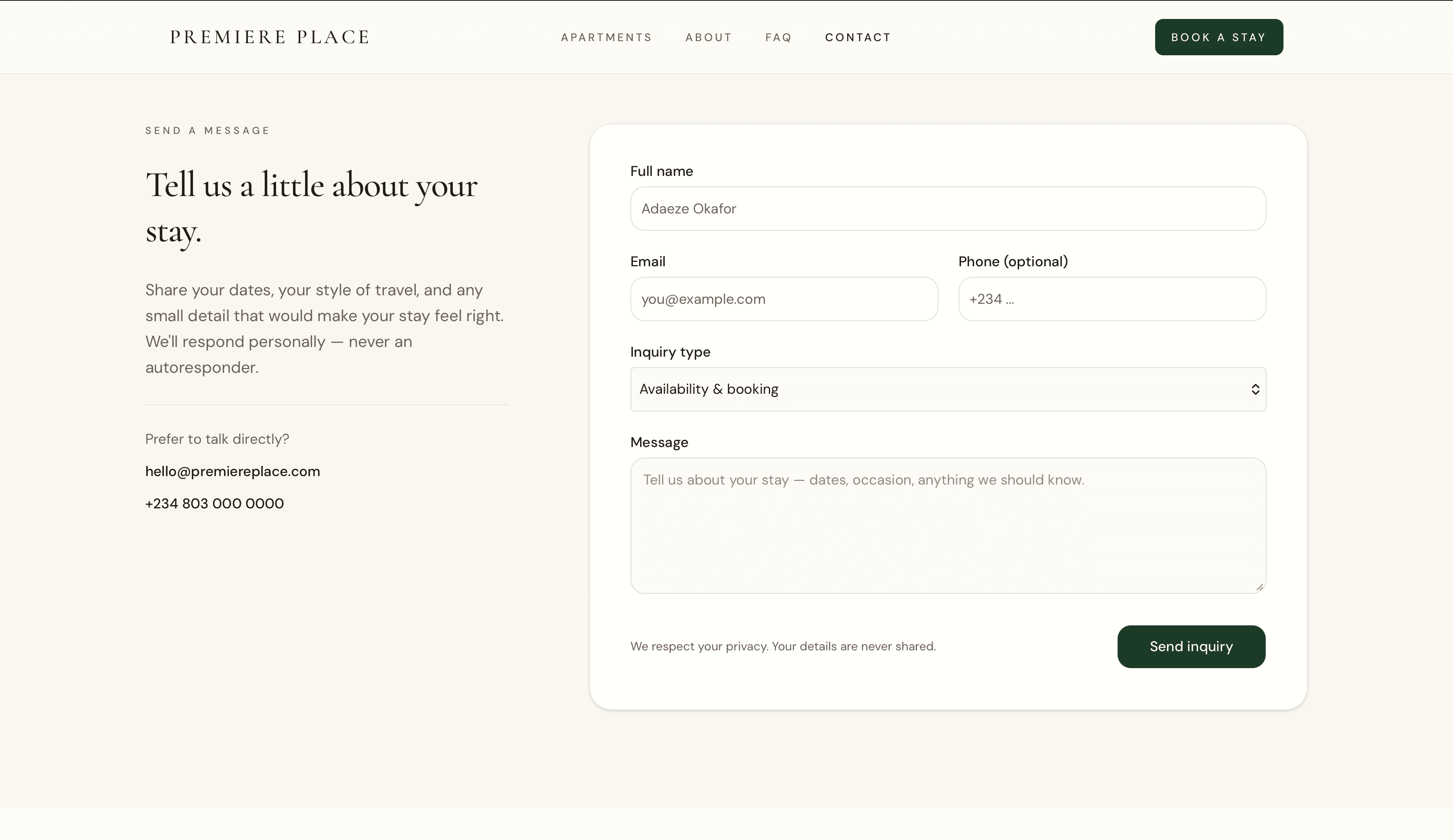 Contact page